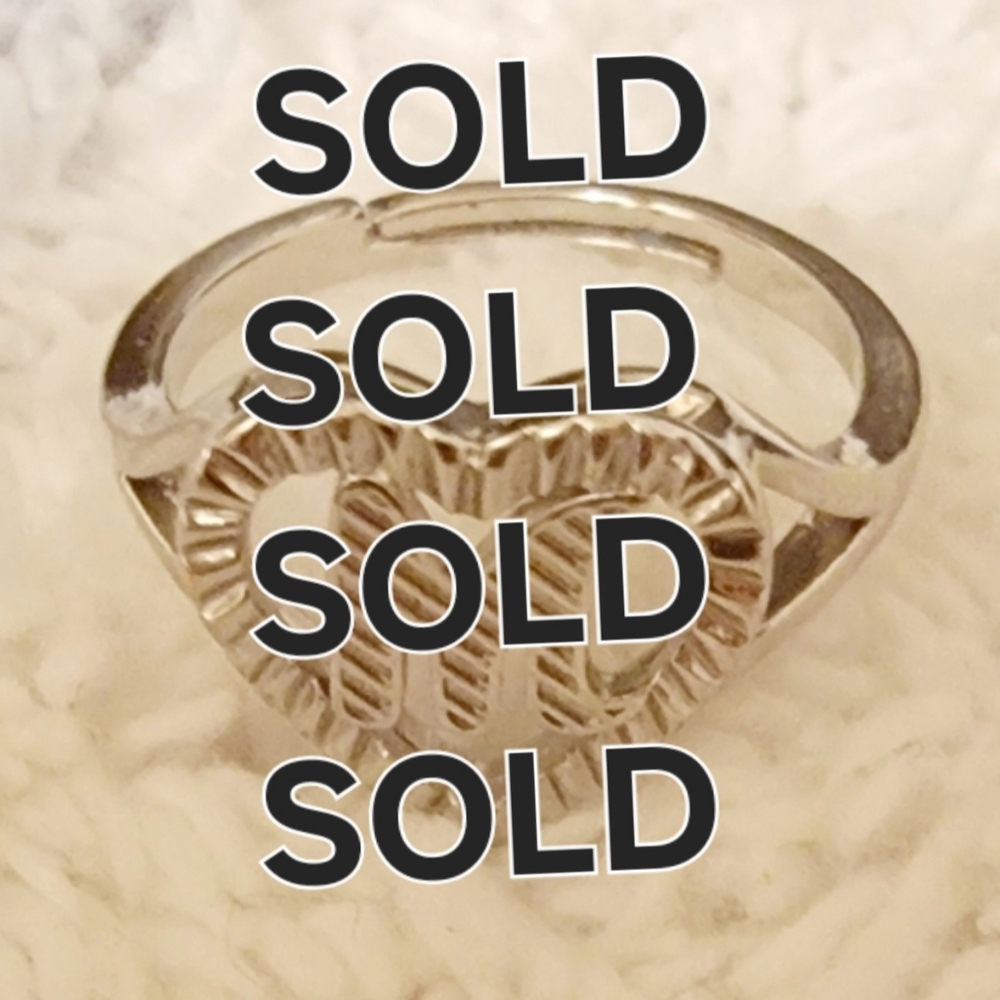 Silvertone Heart Initial M Ring Adjustable 7.5